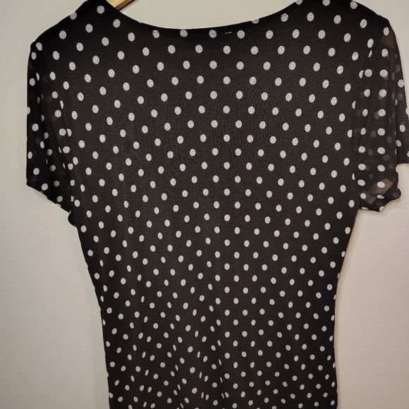 Mine West Ladies Blouse Top Black with White dots Size Large - Picture 3 of 7